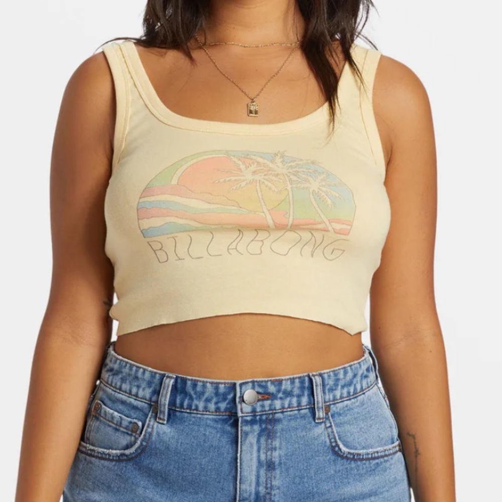 NWT BILLABONG ESCAPE NATURE CROPPED WOMENS TANK - RETRO YELLOW